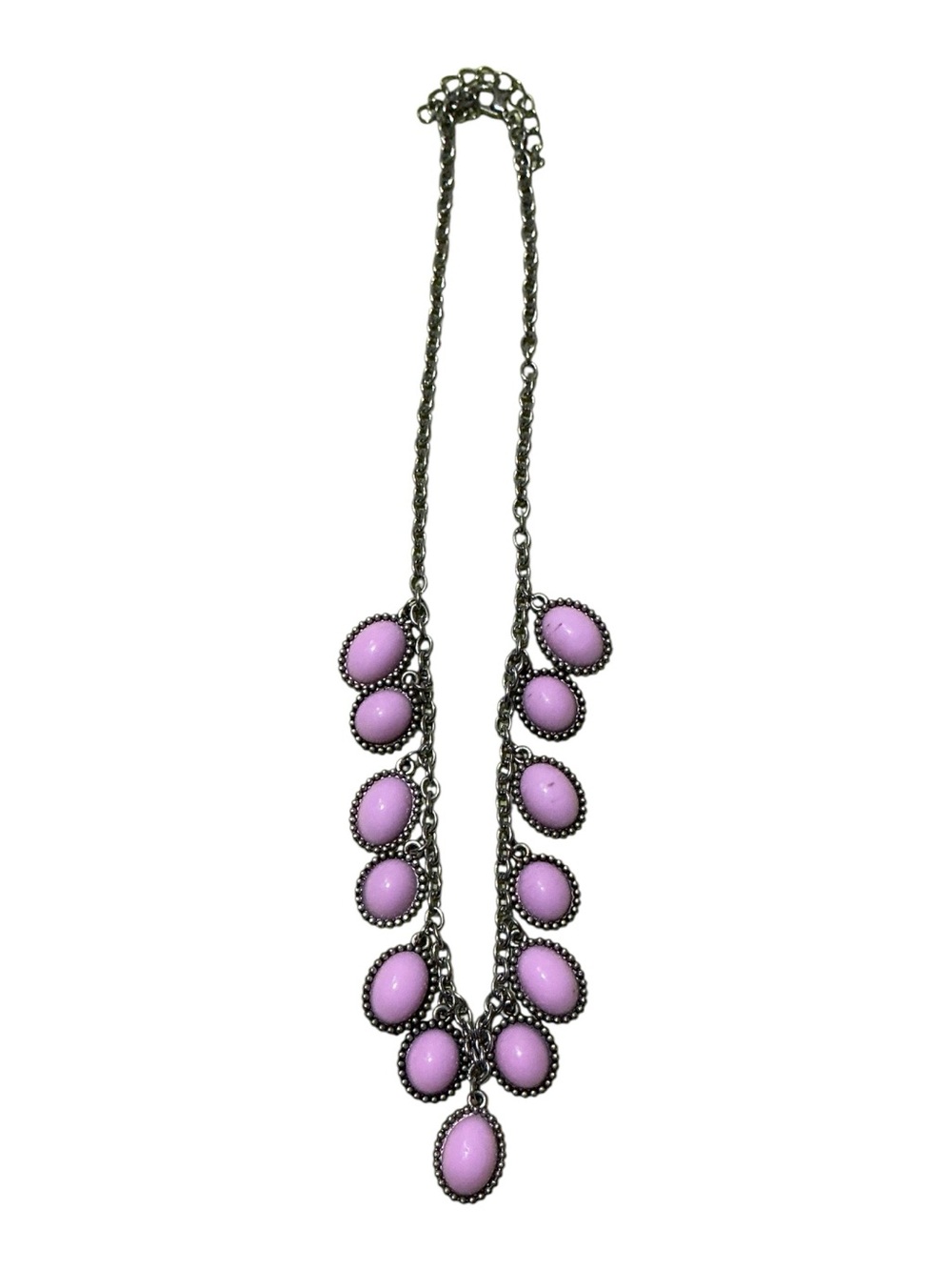 Pink Cabochon Statement Necklace Silver Tone Bib Necklace Vintage Inspired